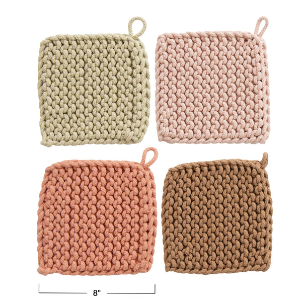 Cotton Crocheted Potholder, 4 Colors