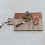 Travertine & Acacia Wood Cheese/Cutting Board w/ Handle