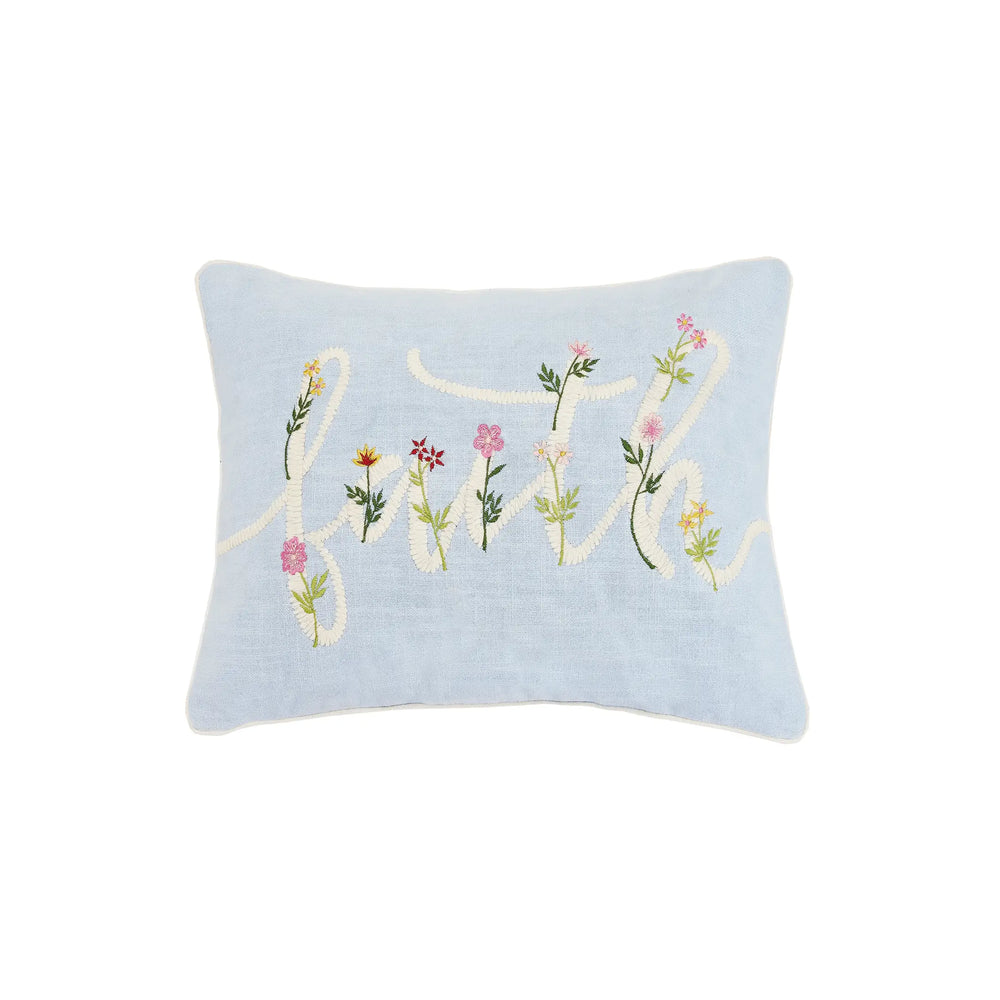 Floral Faith Cord Embroidered Pillow