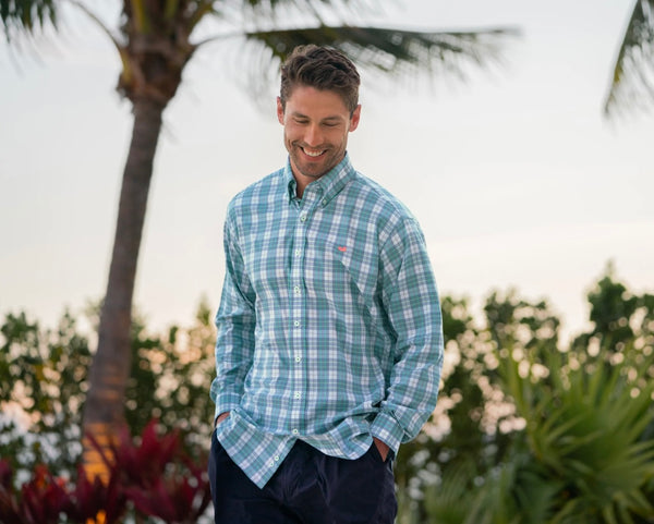 Bluefish Performance Plaid Dress Shirt-Slate & Light Blue
