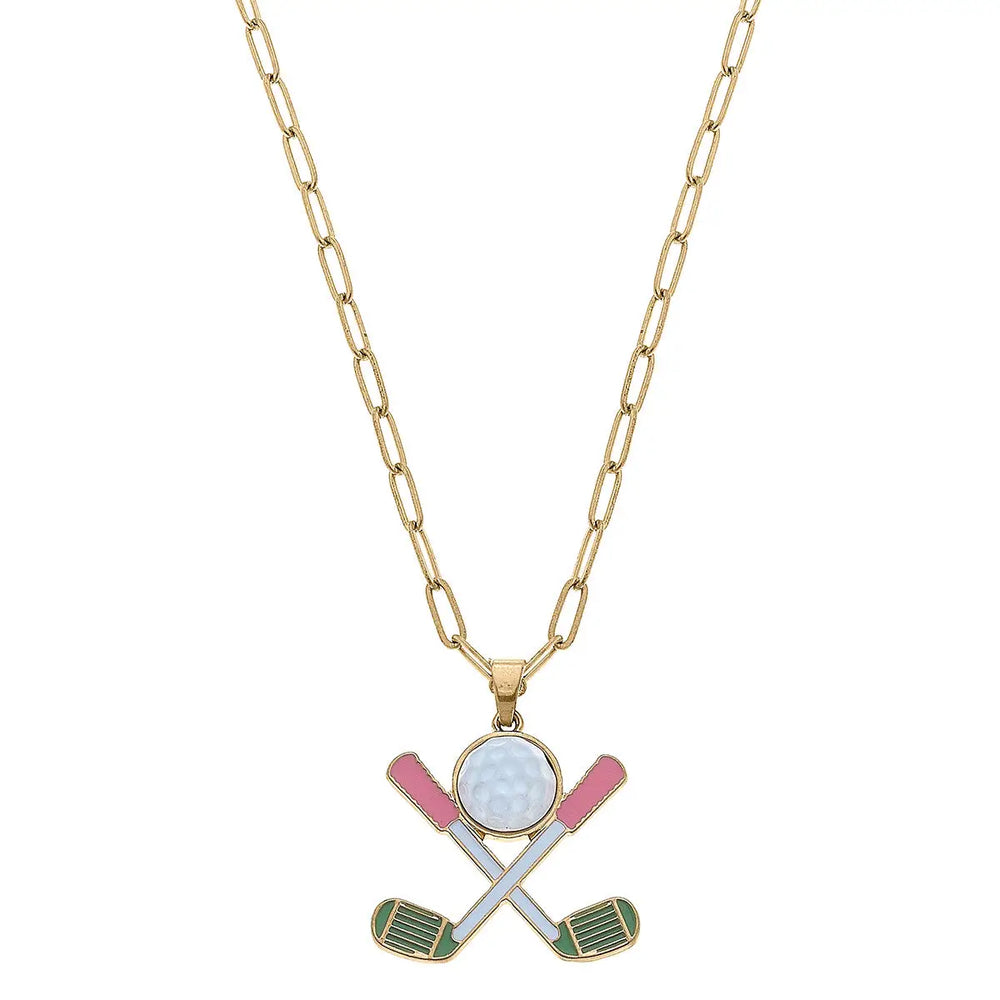 Scout Golf Club Enamel Pendant Necklace in Pink and Green