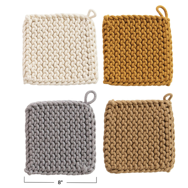 Cotton Crocheted Potholder, 4 Colors