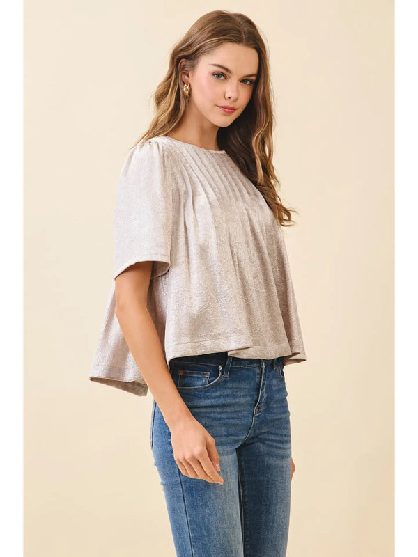 Pleated Short Silver Metallic Top