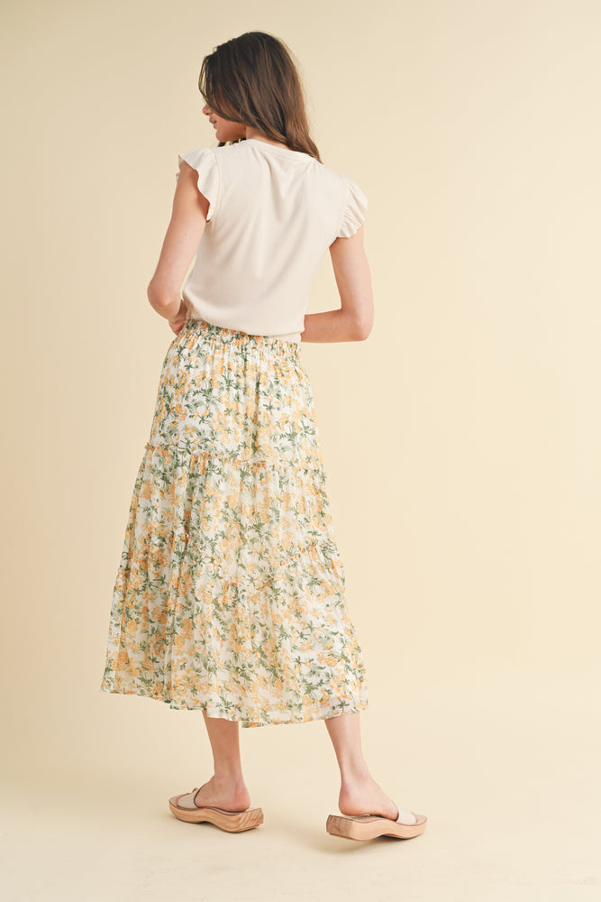 FLORAL TIERED MIDI SKIRT