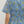 Striped Blue Floral Print Midi Dress Featuring Shirt Collar w Drawstring Waist