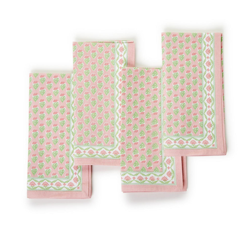Floral Block Print Set of 4 Cloth Napkins - Cotton