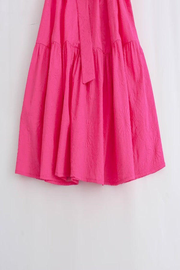 Hot Pink Textured Puff Sleeve Dress