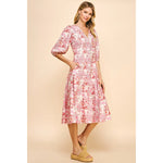 V-Neck Buttondown Midi Dress - Cream Pink