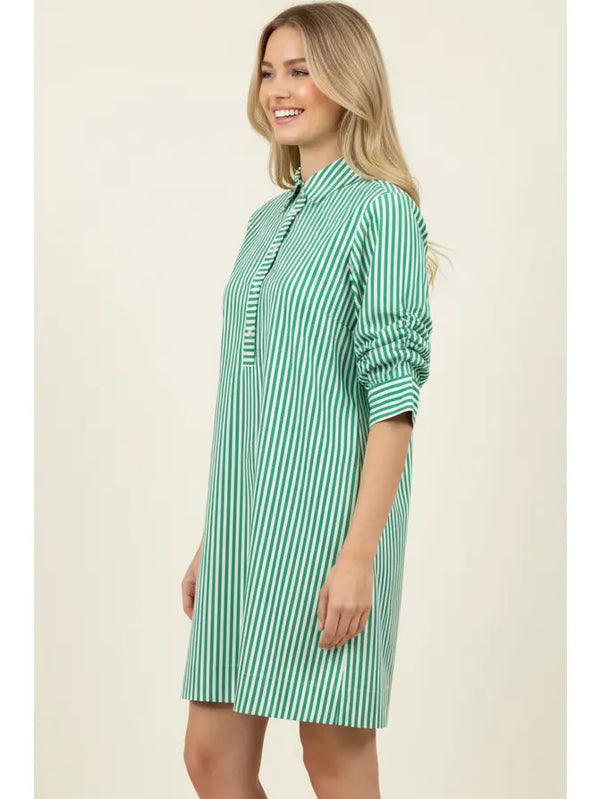 Green Stripe Button Down Mini Dress