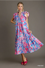 Abstract Print Tiered Midi Dress