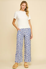 Printed Wide Leg Pants - Blue