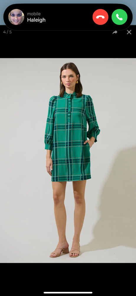 Woodland Jade Plaid Shift Dress