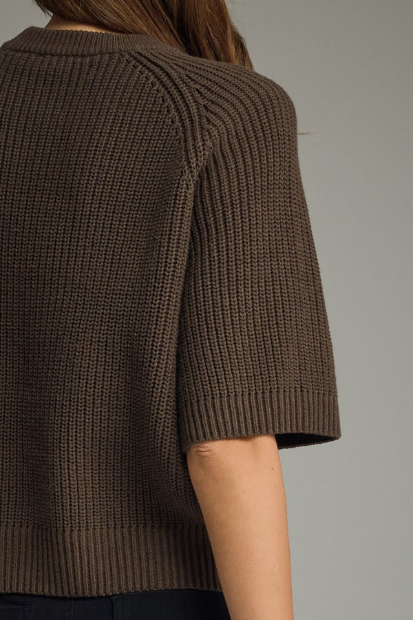 Brown Short Sleeve Sweater Textured Knit Top