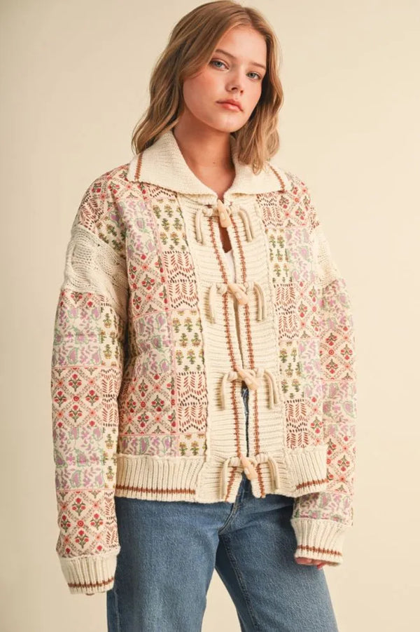 Mixed Media Puff Jacket in Warm Sand Floral