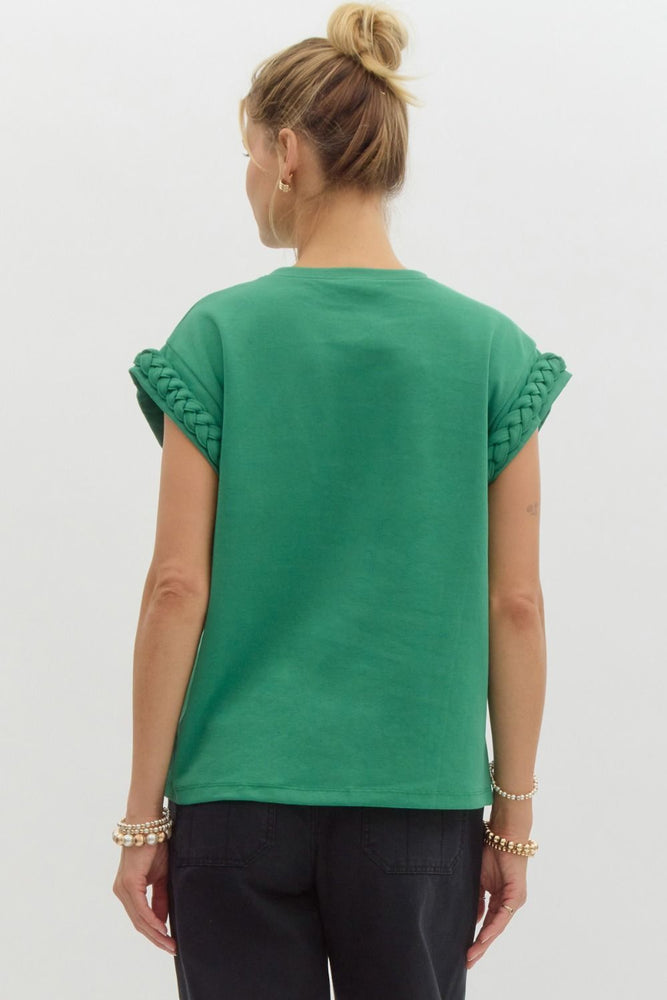 Kelly Green Braided Short Sleeve Top