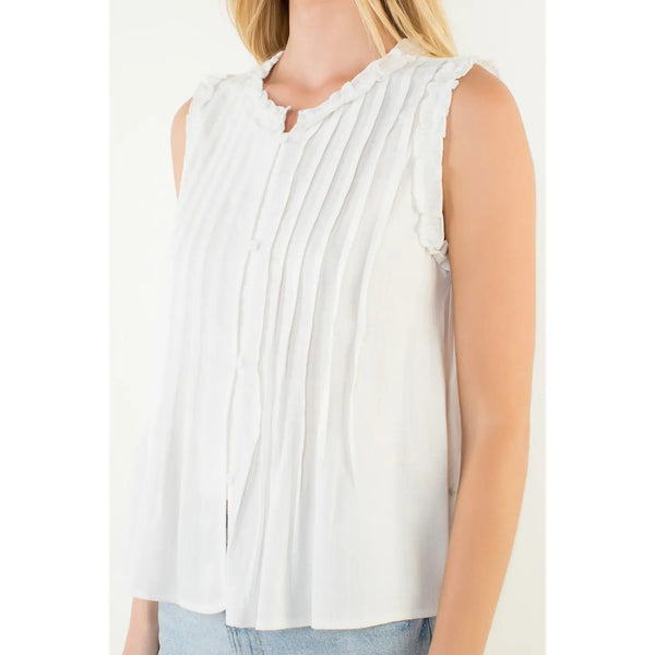 Cream Sleeveless Ruffle Detail Top