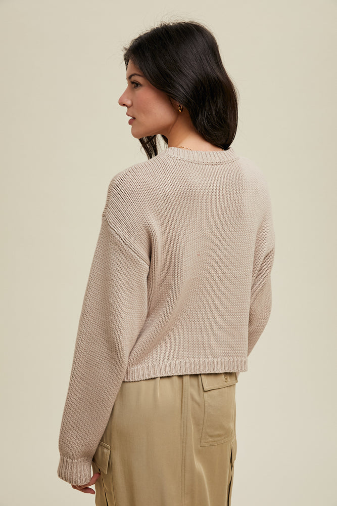 Stone Drop Shoulder Crop Knit Sweater