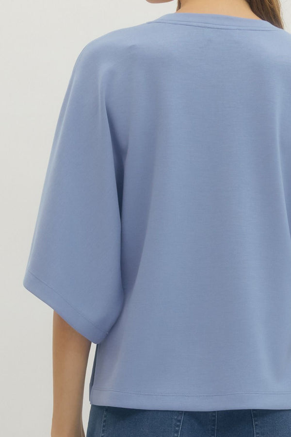 Solid Blue Relaxed-Fit Top