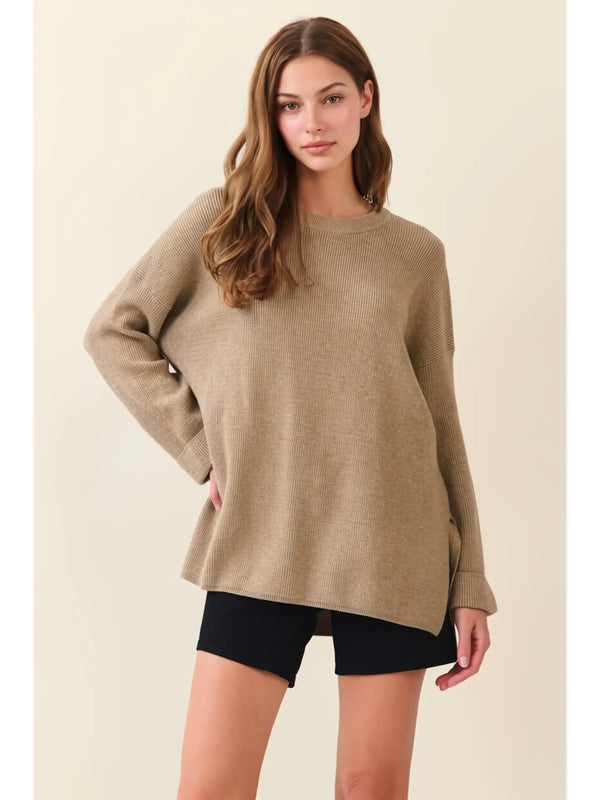 Oversized Mocha Ribbed Knit Sweater