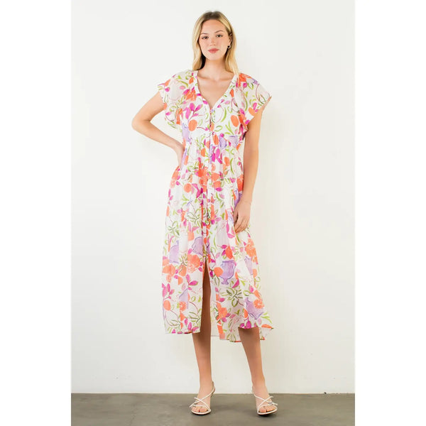 Short Sleeve Floral Patterned Dress