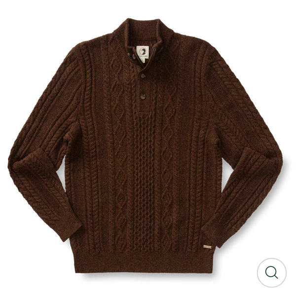 Haines 1/4 Zip Cable Knit Sweater Dark Brown Heather