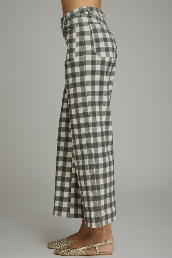 Black Gingham Wide Leg Pants w Front Pockets
