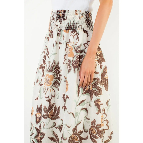 Cream Floral Print Skirt