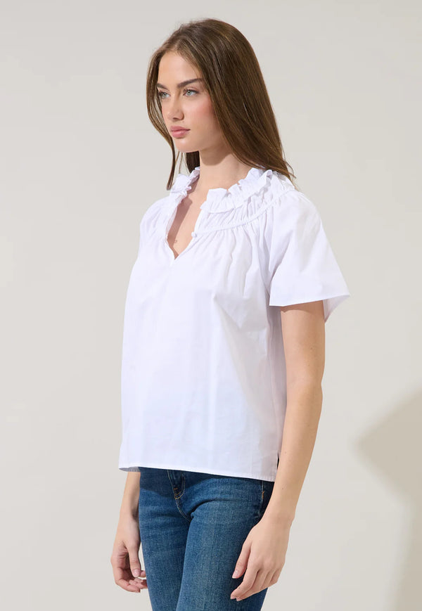 Darthy White Smocked Short Sleeve Top