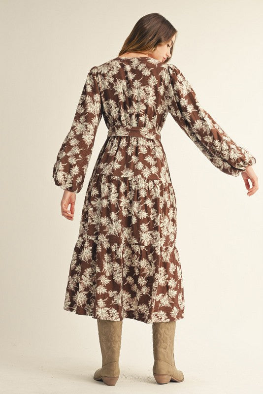Brown Floral Midi Dress