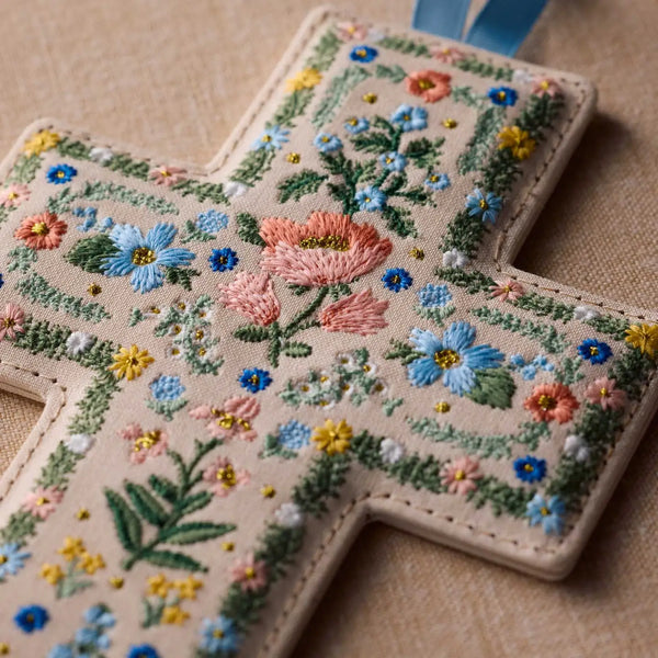 Rosette Embroidered Easter Cross