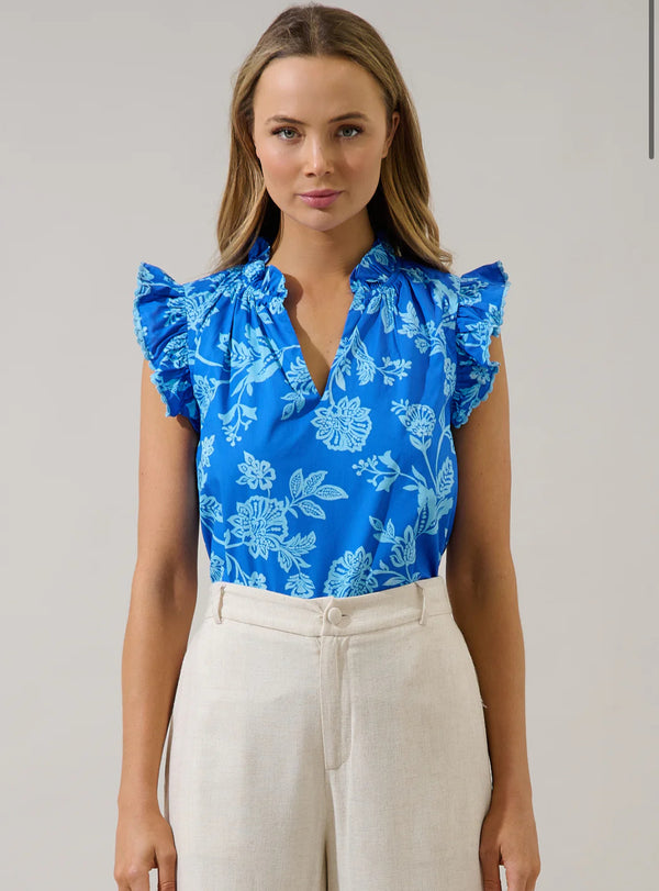 Jazzy Ruffle Top Persa Floral Blues