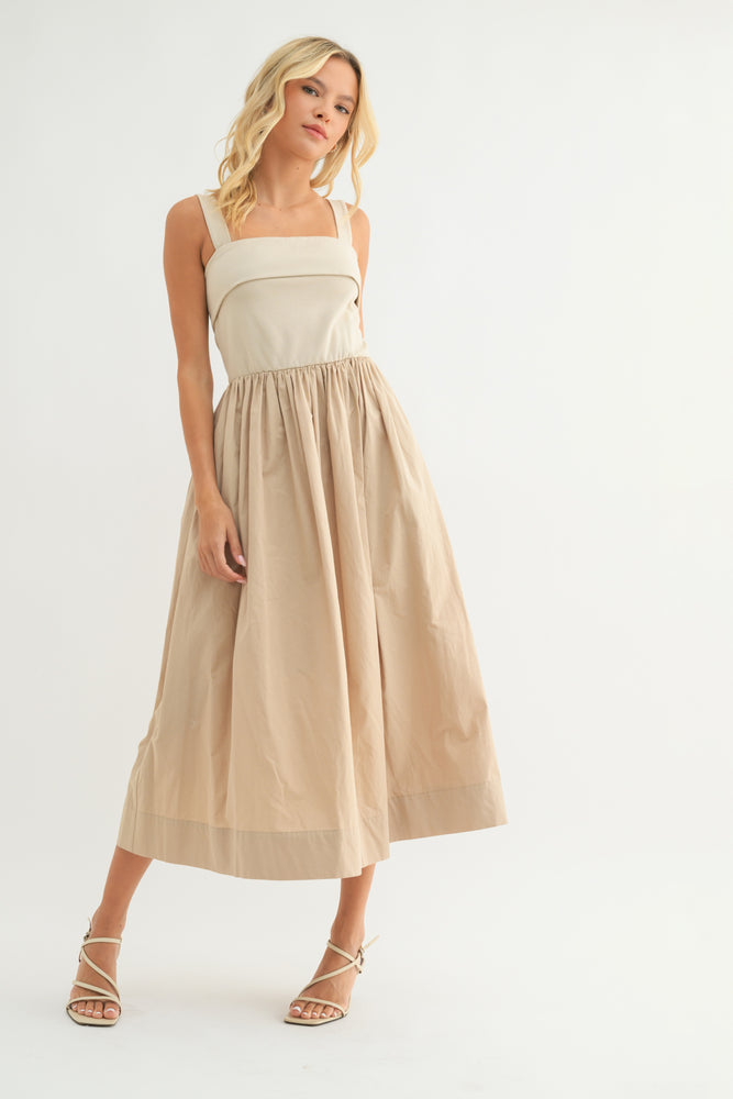 Mixed Fabric Tank Midi Dress - Taupe