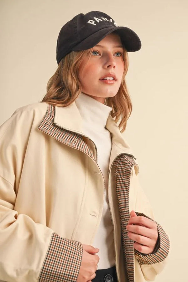 Oat Milk Bubble Hem Houndstooth Coat