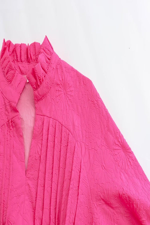 Hot Pink Textured Puff Sleeve Dress
