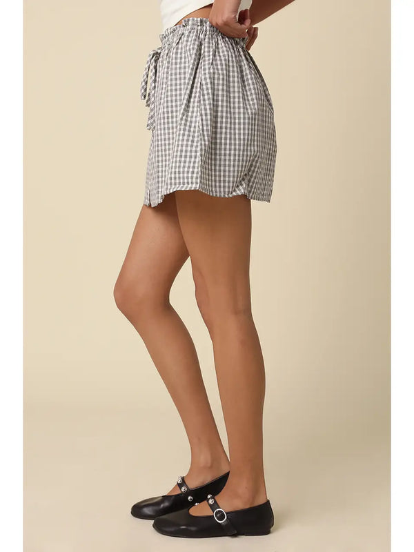Kristina Gingham Front-Tie Mini Skirt | Cream Black