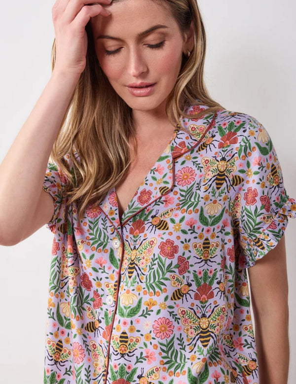 Eco Satin Ruffle Short Set in Bee Tapestry