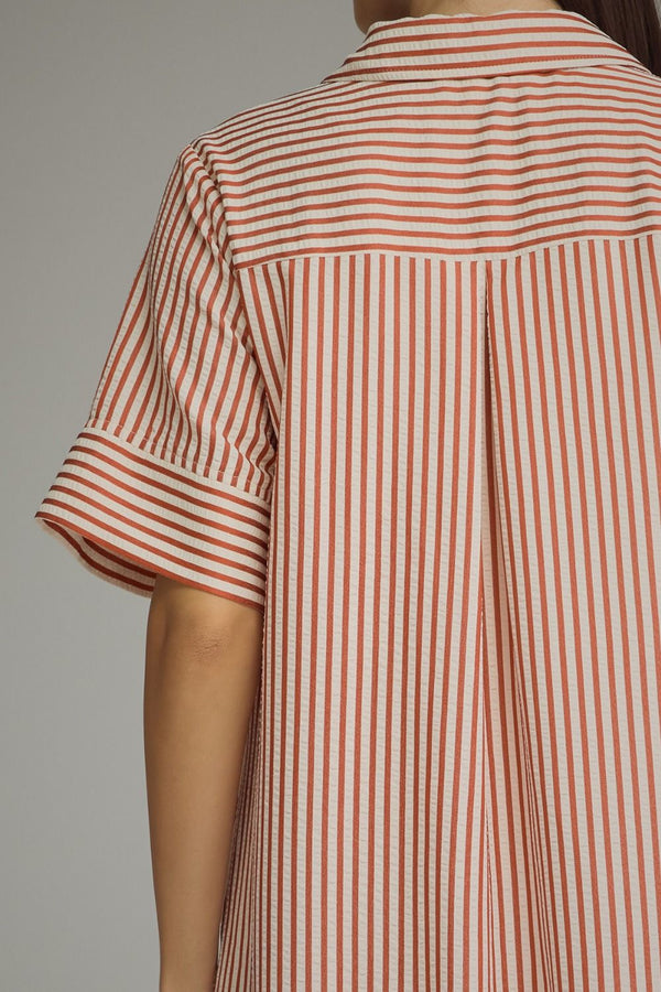 Brick Stripe Short Sleeve Midi Dress
