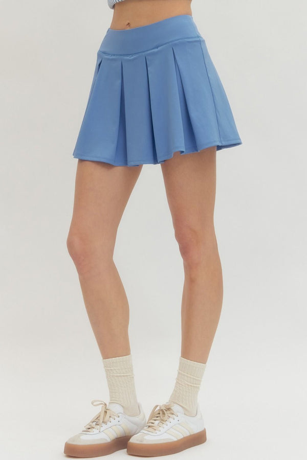 Blue Pleated Skirt w Shorts Underlayer
