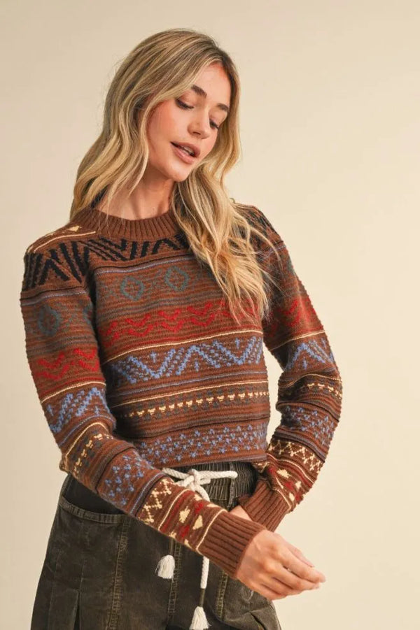 Toffee Colorful Geometric Knit Sweater