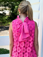 Pink Floral Lace Dress with Bow