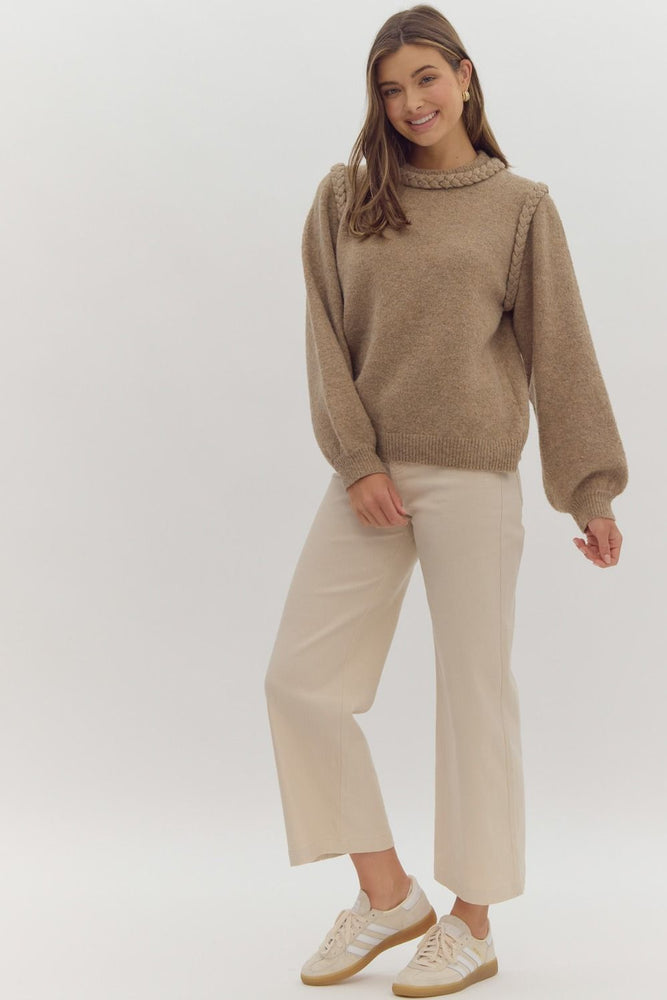 Round Neck Knit Sweater Mocha