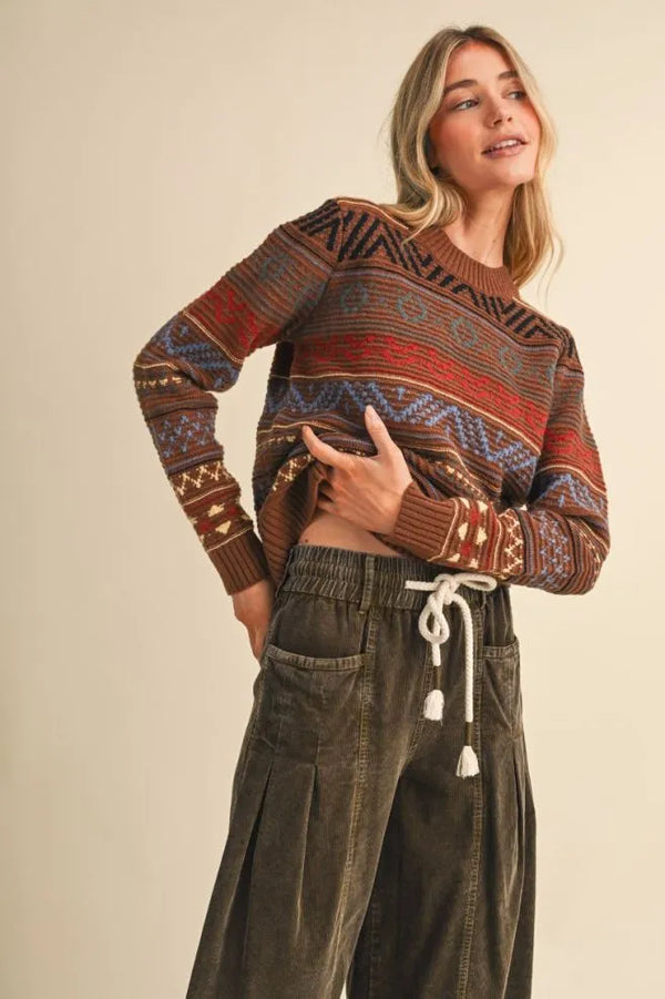 Toffee Colorful Geometric Knit Sweater