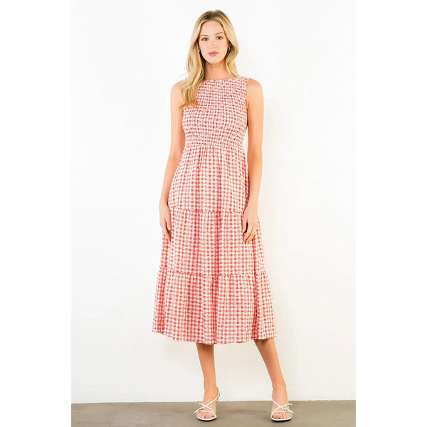 Sleeveless Red Gingham Patterned Dress