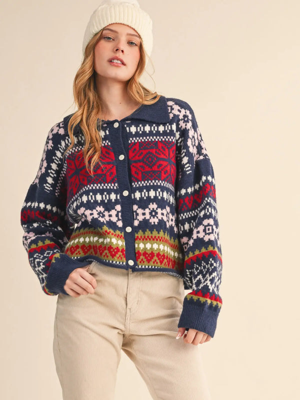 Navy Fair Isle Sweater Cardigan