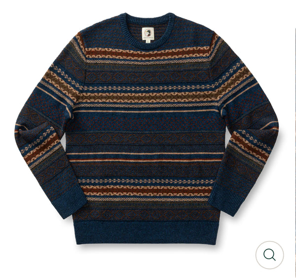Birch Fair Isle Crewneck Sweater Maritime Blue Heather