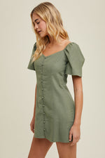 Olive Green Bell Sleeve Line. mini Dress