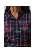 Chapman Plaid Split Neck Top Navy