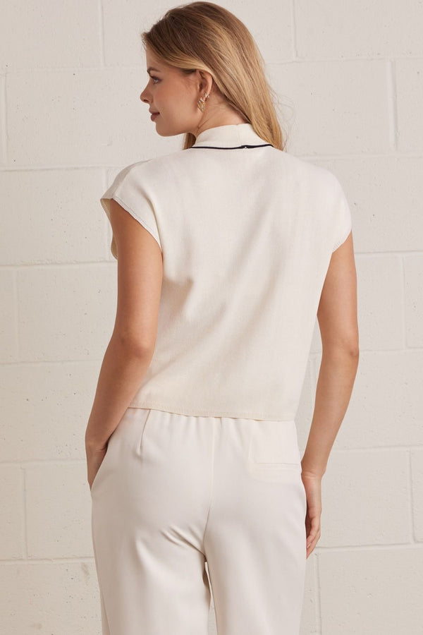 Cream Sleeveless Sweater Top Featuring Self-Tie scarf