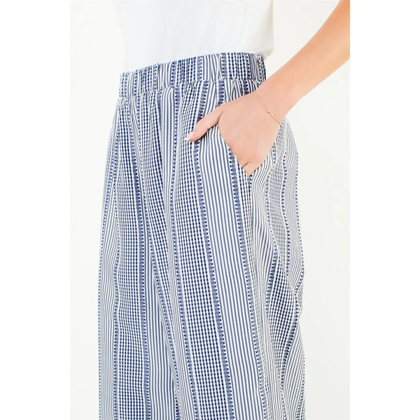Blue Stripe Check Wide Leg Pants