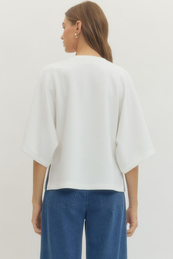 Solid Off-White Relaxed-Fit Top
